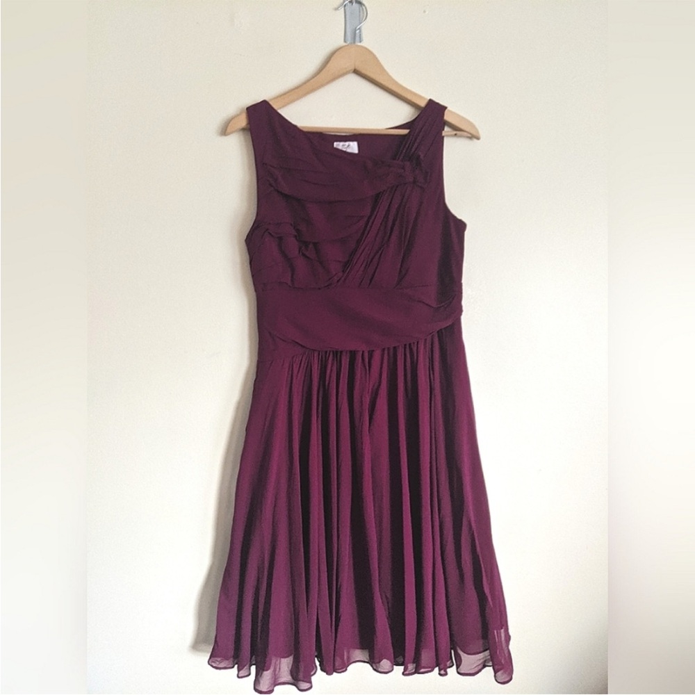 City Triangles Red Ruched Fit and Flare Midi Dress
